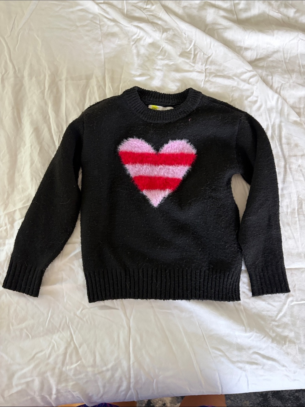 Epic Threads Black Crewneck Sweater with Pink and Red Heart